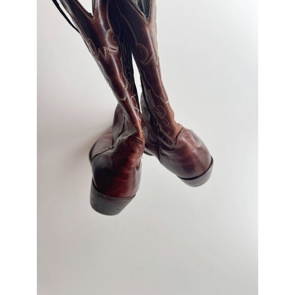 OAK TREE FARMS Dark Brown Embroidered Leather Cowboy Boots, Size 9.5 - Picture 7 of 16